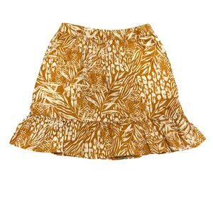 Christian Siriano Small Linen Mini Skirt Orange Botanical Ruffle Pockets Small